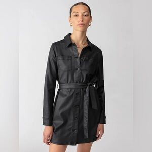 NWT (XS) SANCTUARY Coated Denim Dress Black Belt Pockets - Size XS